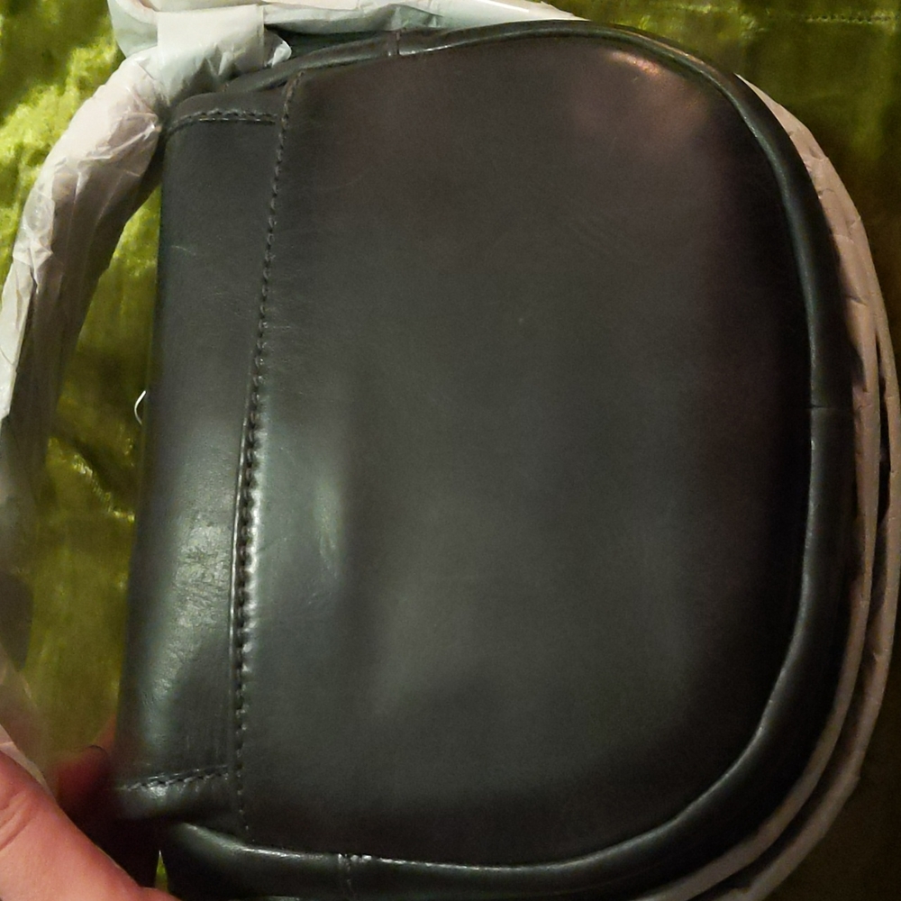 Frye Mellisa Button Pull-Up Leather Saddle Bag NWT gray black color carbon - Picture 7 of 8